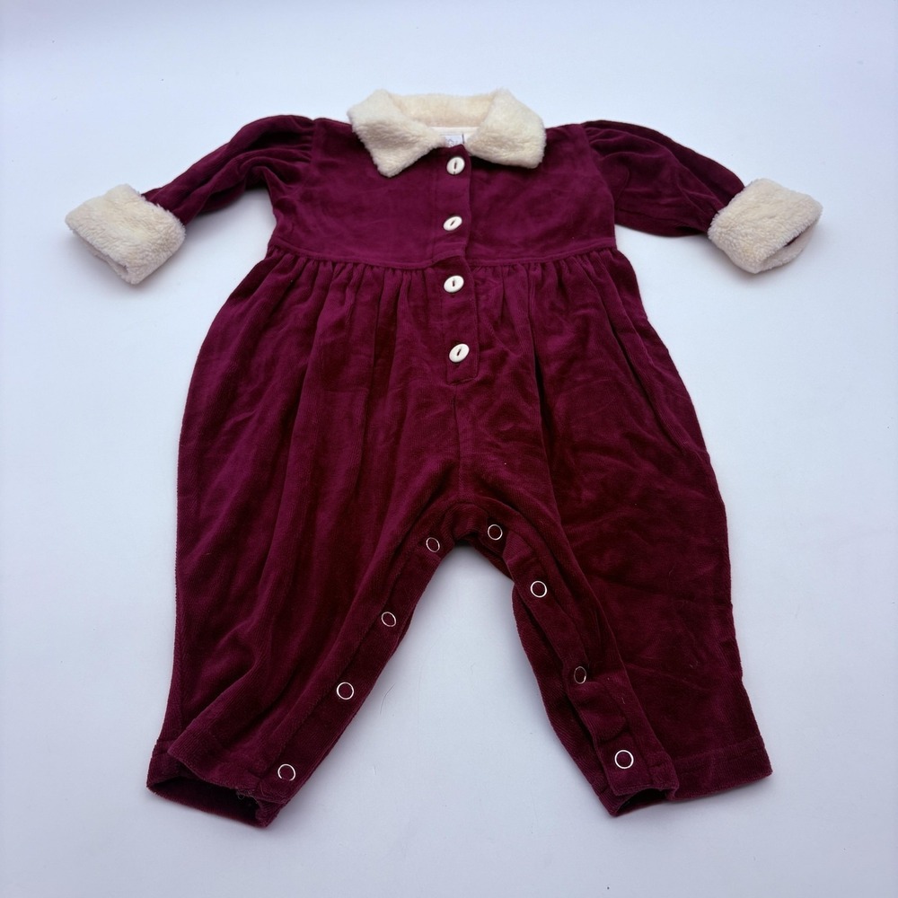 L.A. Baby Coverall Girls 12-18M Red Velour Sherpa Collar Cuffs One Piece Winter